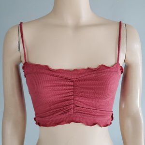 Fashion Nova Marsala Ribbed Ruffle Crop Top Small NWT